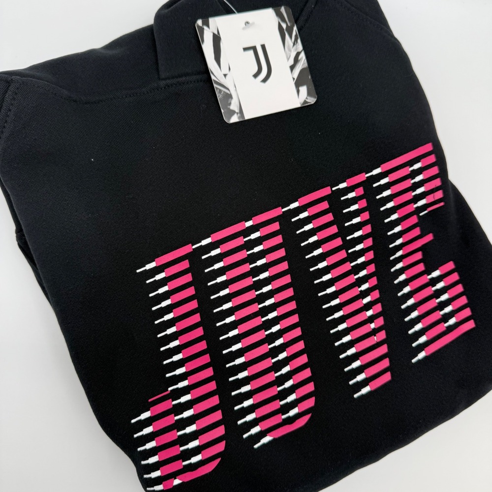 Juventus Black Hoodie Pullover Graphic Sweatshirt Size L Soccer Italy‎